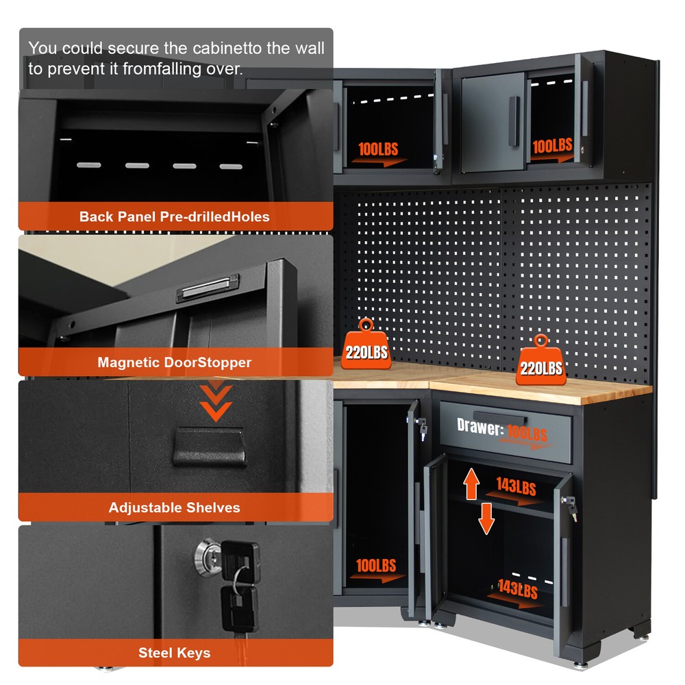 Multifunction Corner Workshop/Garage Cabinet System for Garage Tool Organization
