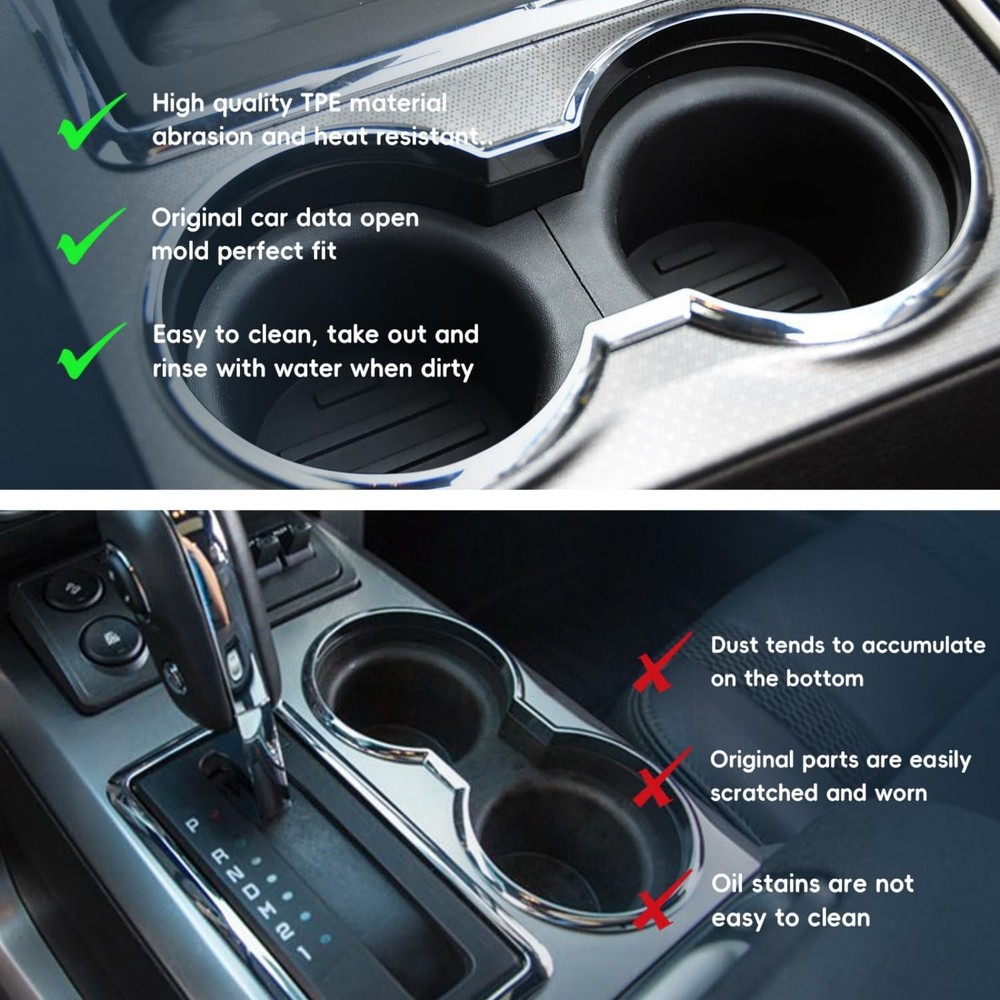 2PCS TPE Plastic Cup Holder For Ford F150 With Flow Through Console 2009-2014