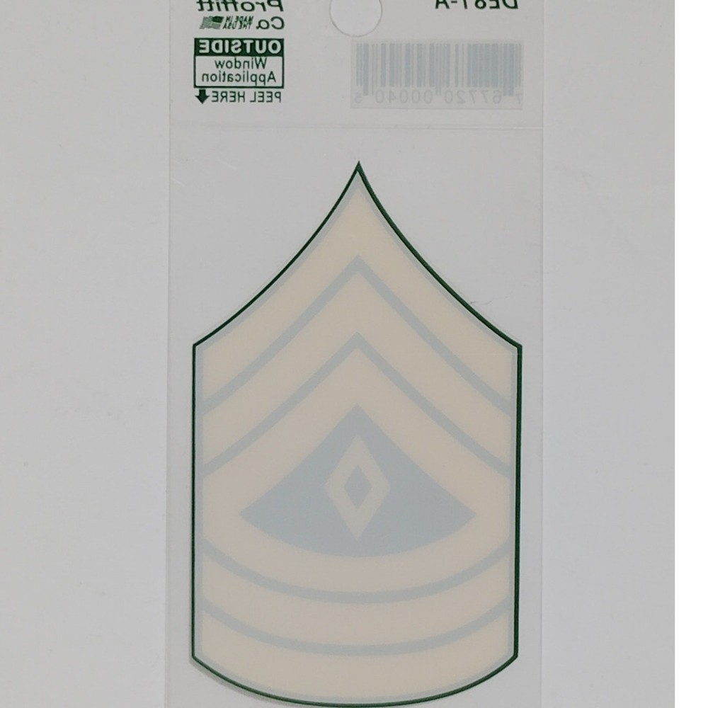 E‑8 First Sergeant Decal – 2" x 3.375" Adhesive Back – Outside Window – DE81‑A