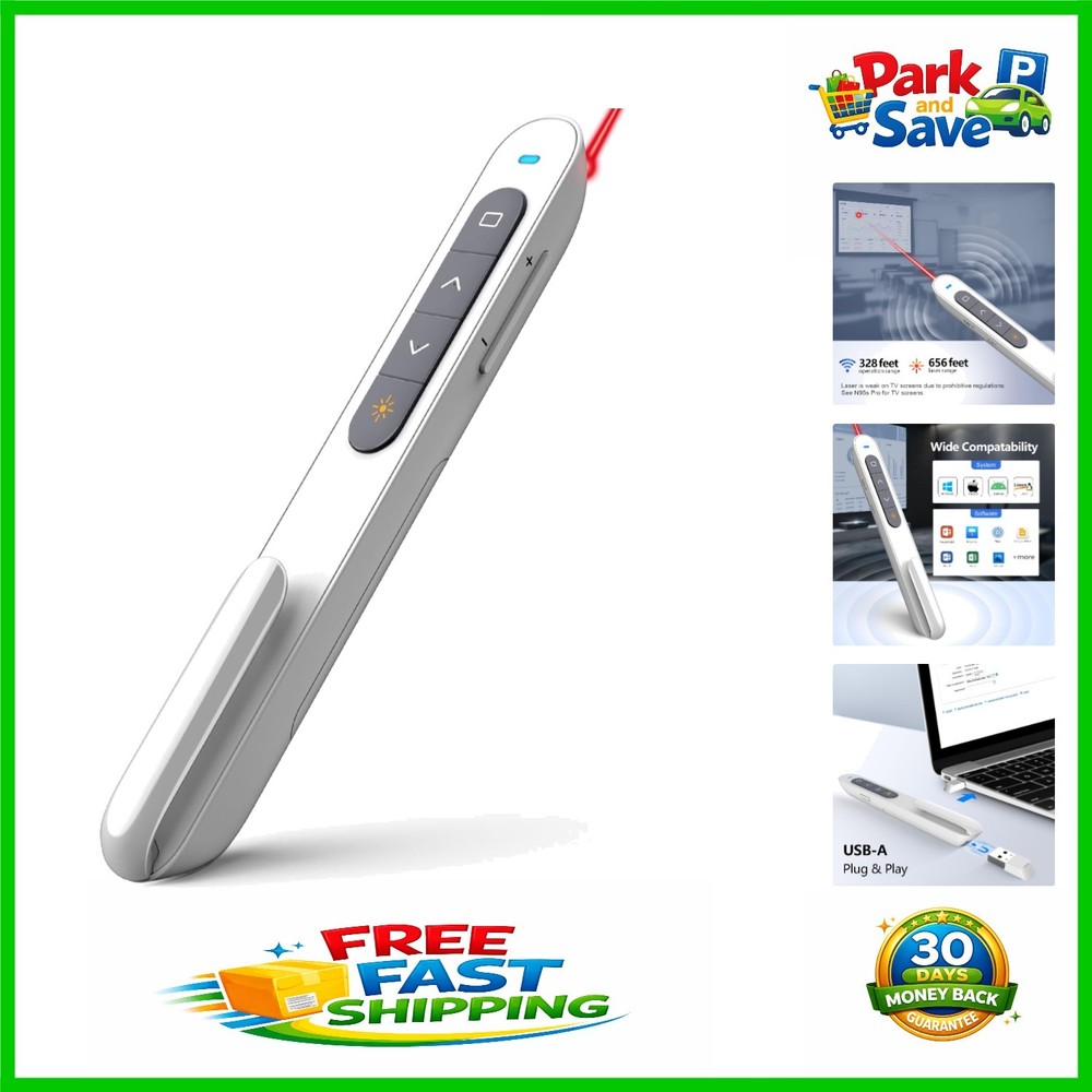 N27 White Presentation Clicker - Customizable Remote for PowerPoint Excellence