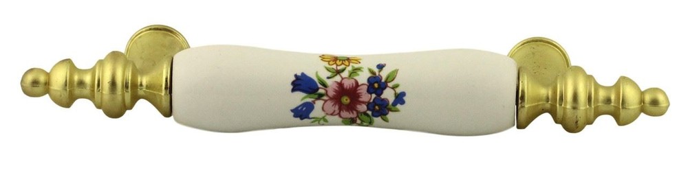 3" Floral Ceramic Center Pull Polished Brass