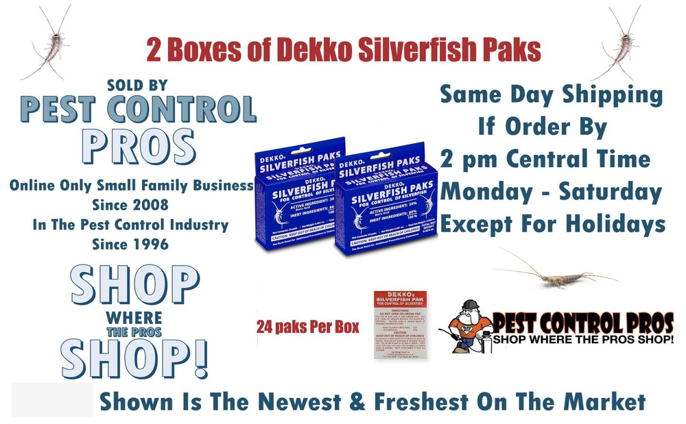 2 Boxes Dekko Silverfish Control Paks  ` Pest Control ` Bait ~~ 48 total Paks
