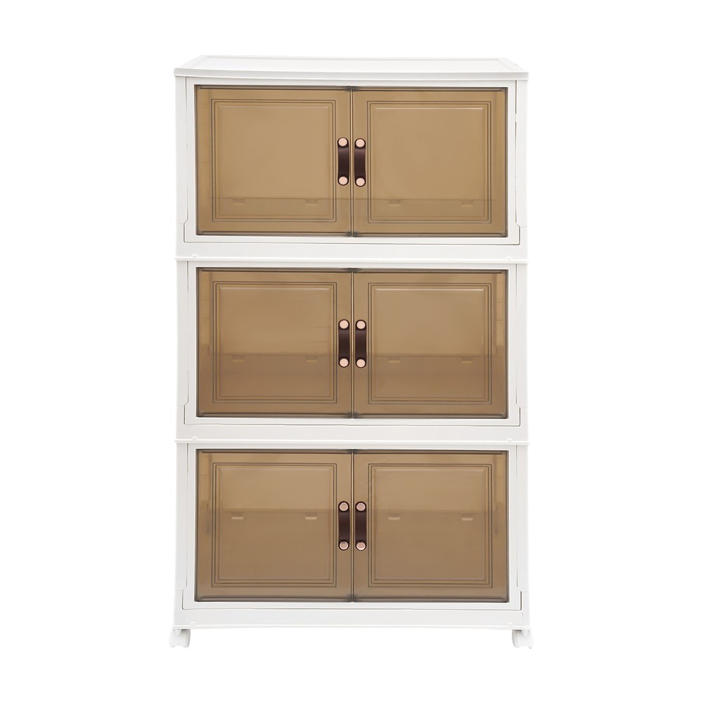3PCS Foldable Storage Cabinets, Stackable Storage Containers w/ Wheels