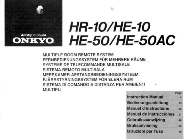Onkyo HE-10 Remote System Owners Manual