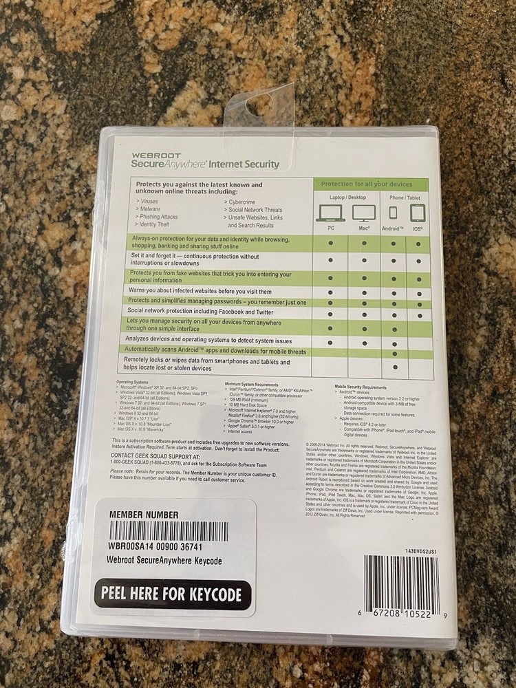 Webroot SecureAnywhere Internet Security For 3 Windows & Mac Devices Retail $49