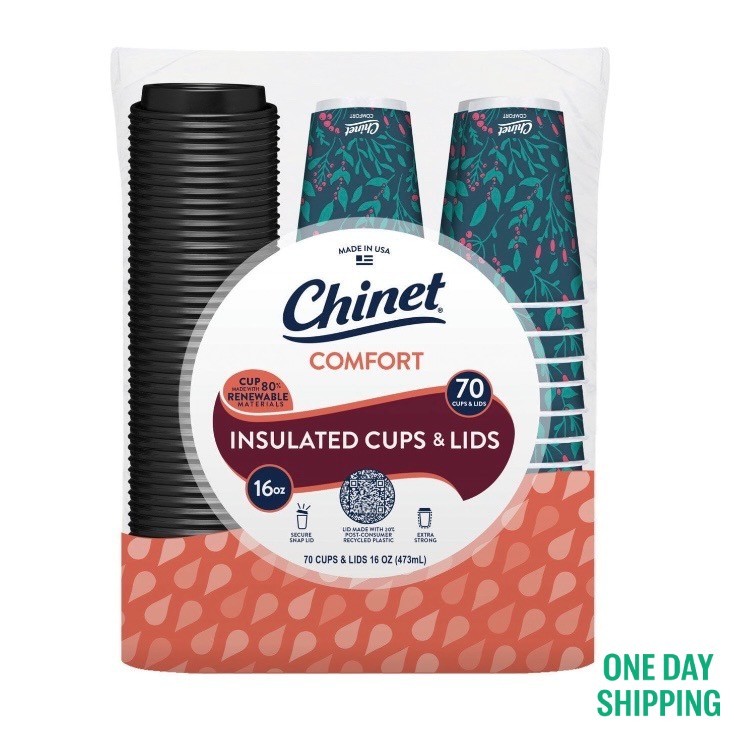 Chinet Comfort Cup with Lids, 16 oz, 70-Count