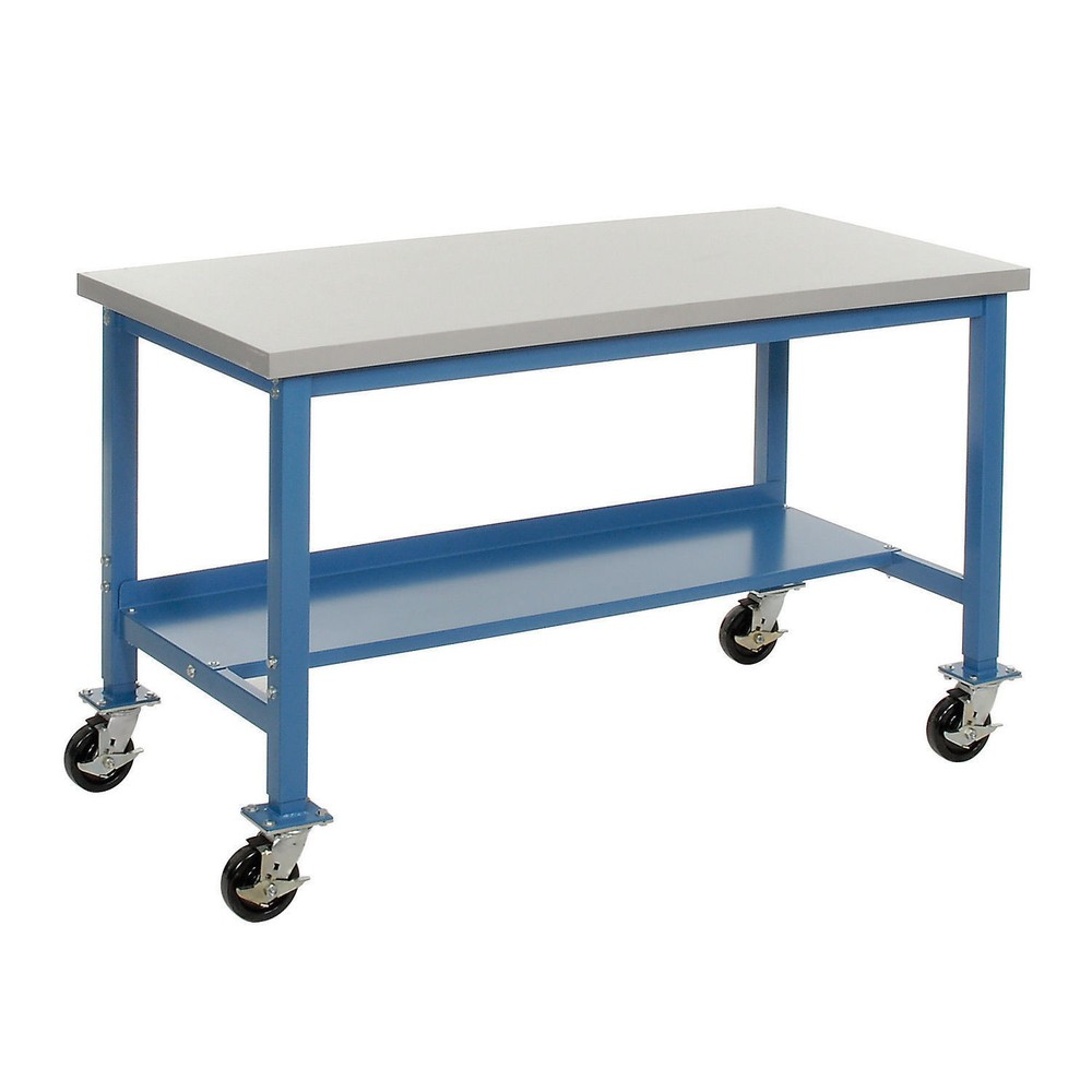 Mobile Production Workbench Plastic Laminate Safety Edge 60"W x 30"D Blue