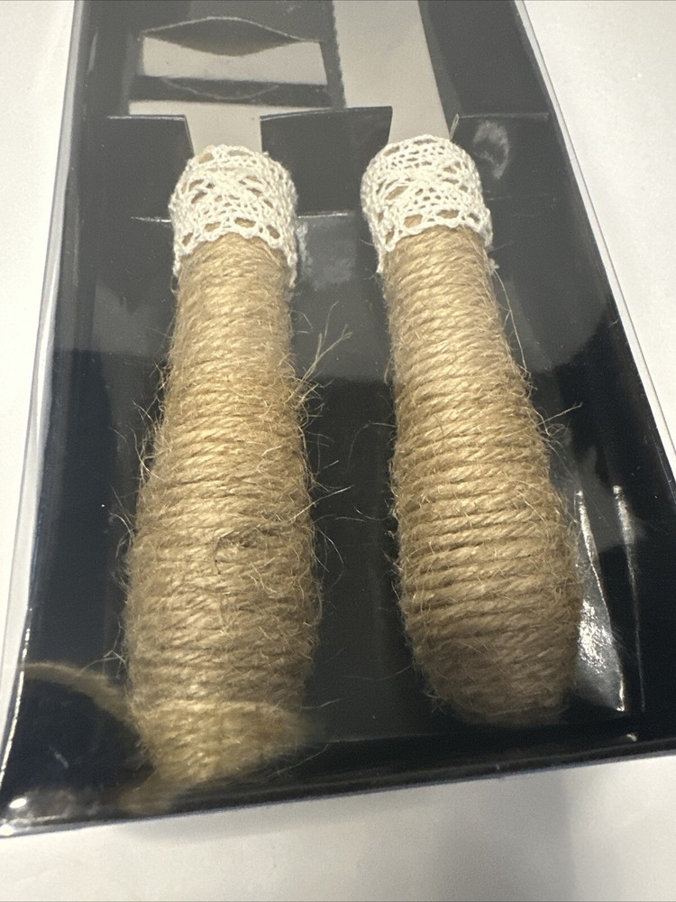 Studio His & Hers Rustic-Style Wedding Cake Knife & Server Set Jute Twine - Used