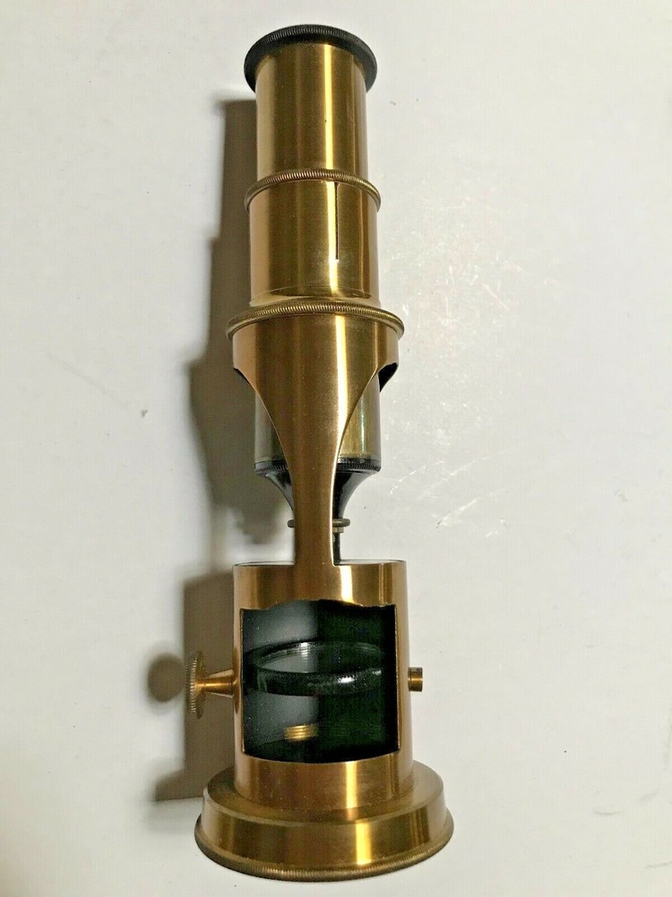 Antique Brass Pocket Microscope In Original Box