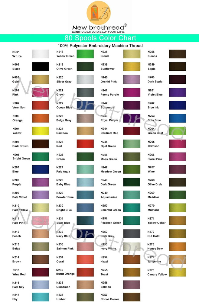 80 Spools Polyester Embroidery Machine Thread 500M - Colors Compatible with and