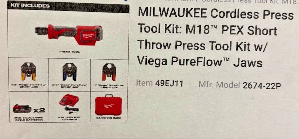 Milwaukee Cordless Press Tool Kit M18 PEX