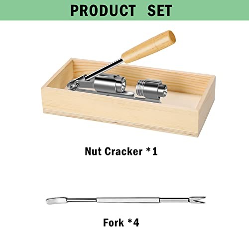 Heavy Duty Pecan Nut Cracker Tool with 4 Forks, Wood Handle Base with