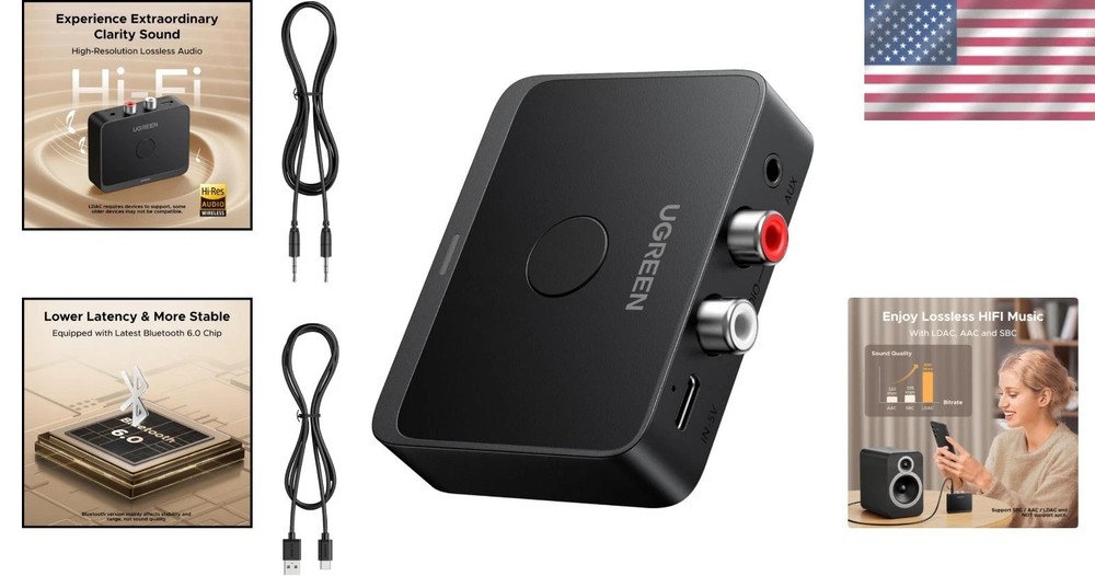 LDAC Bluetooth 6.0 Receiver - Audio Adapter with 15 Hour Playback Time