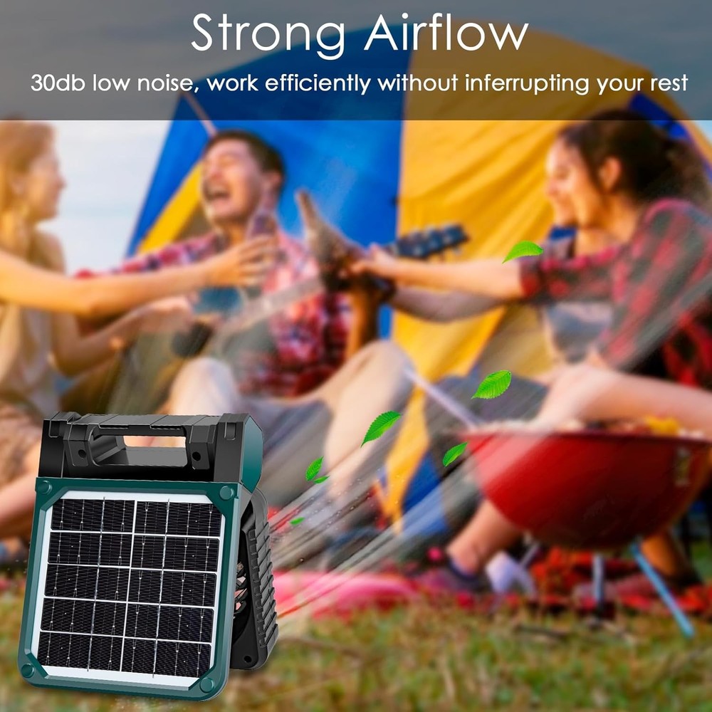 Portable Camping Battery Fan with Solar Panel