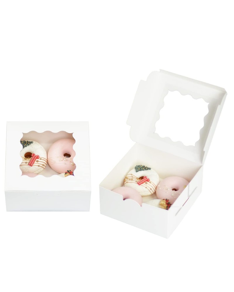 30 PCS White Bakery Boxes Window 6x6x3 Inch Macaroon Pastry Cookie Box Thick