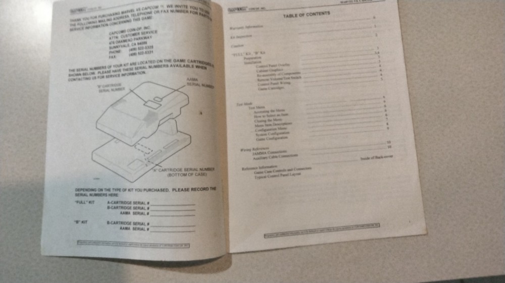 Marvel VS. Capcom Clash Super Heroes Operators Manual Arcade Original