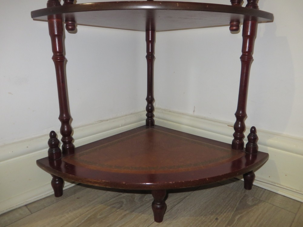 ANTIQUE CORNER UNIT WITH LEATHER SHELFS