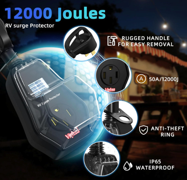 RV Surge Protector 50 Amp with Extra Replacement Module, 1.77" Smart LED Display