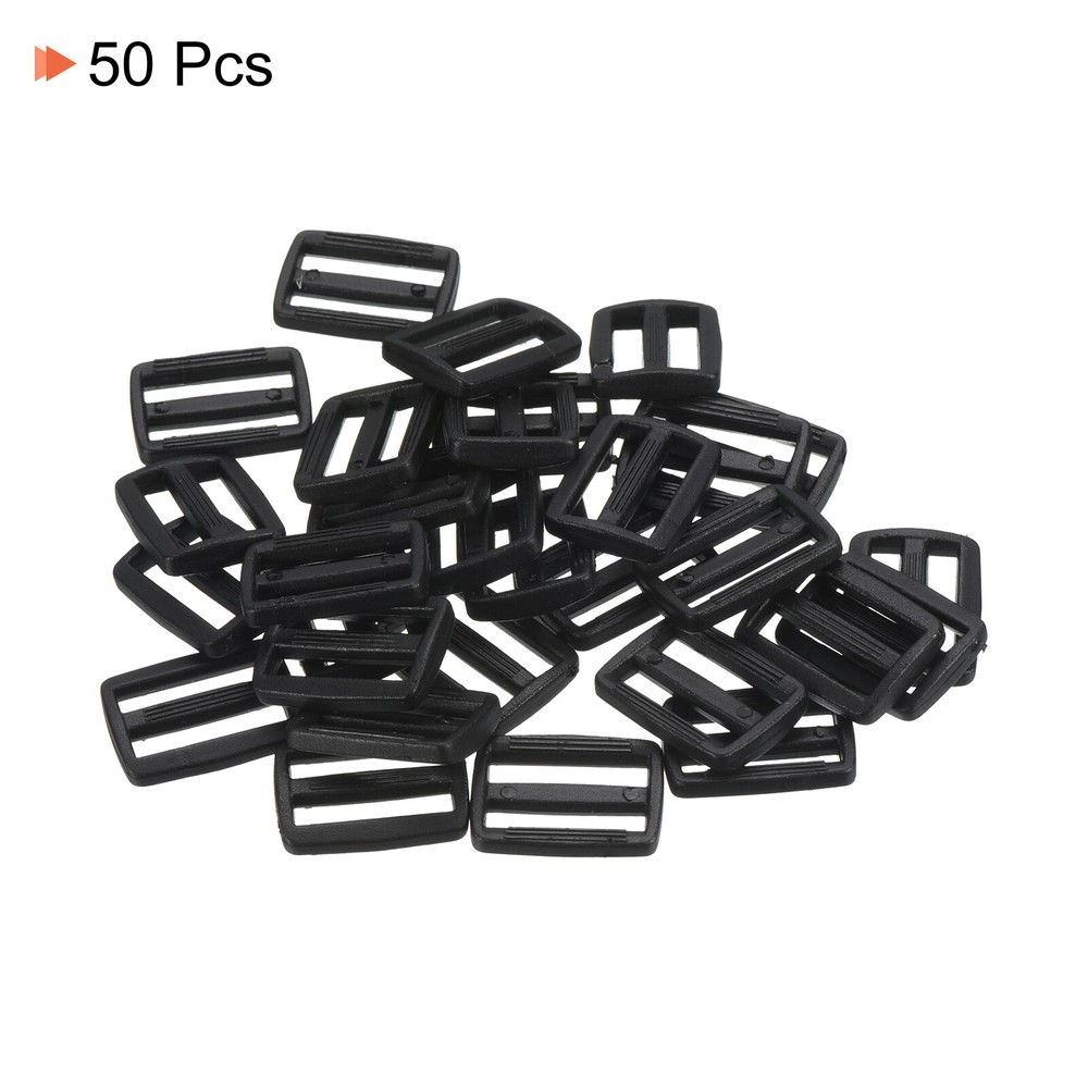 1 Inch Tri-Glide Slide Buckles, 50 Pack Webbing Strap Fastener, Black