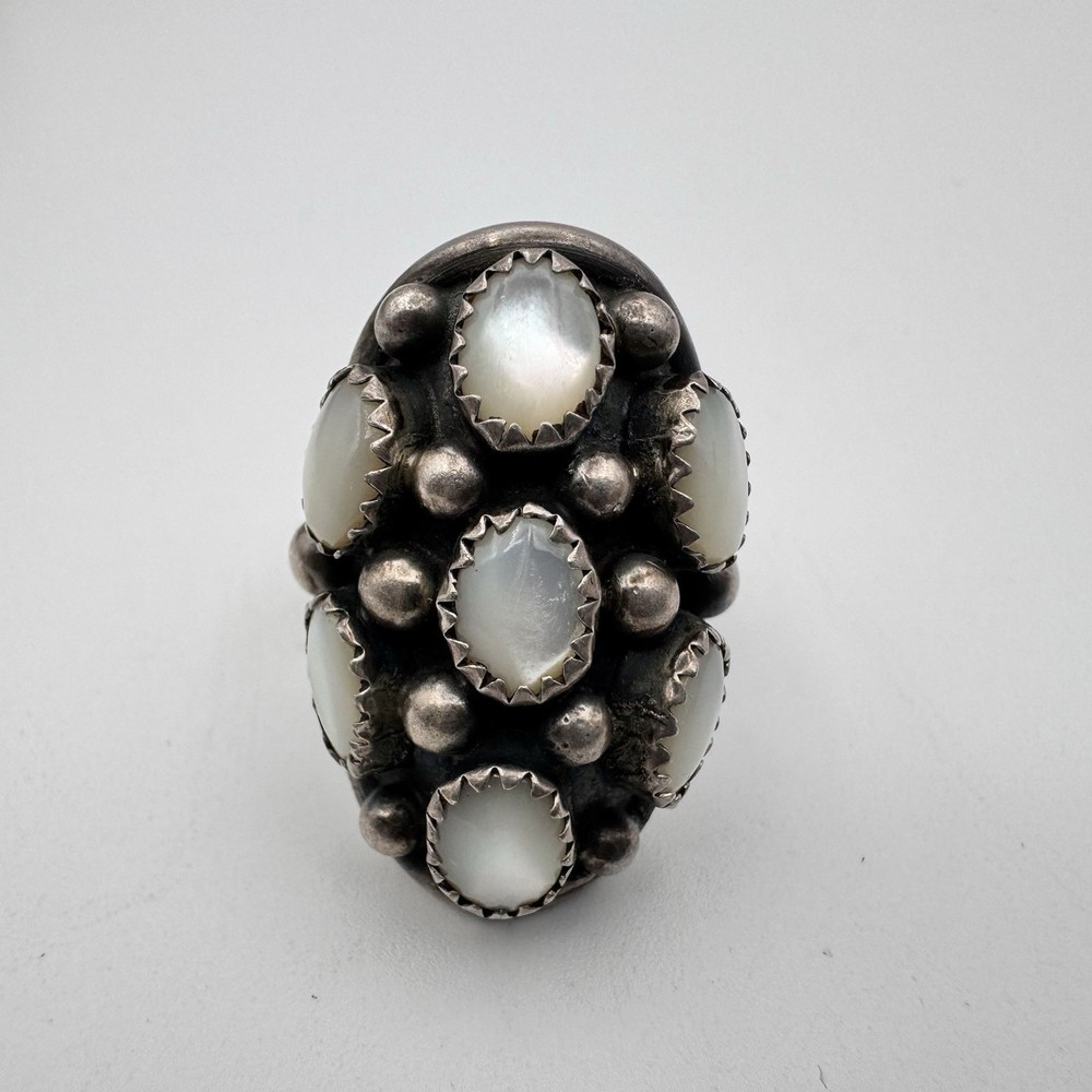 BENNY TOUCHINE Native American Navajo Silver MOP Dome Ring Size 7 READ