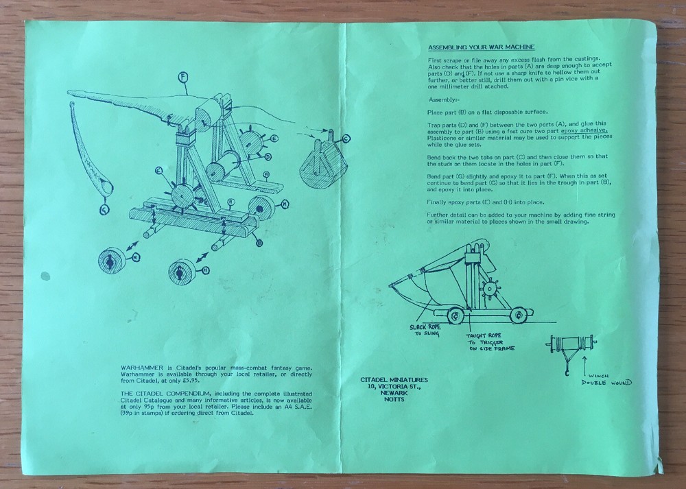 Warhammer Monstrous Orc War Machine Original Assembly Instructions 1982 RARE