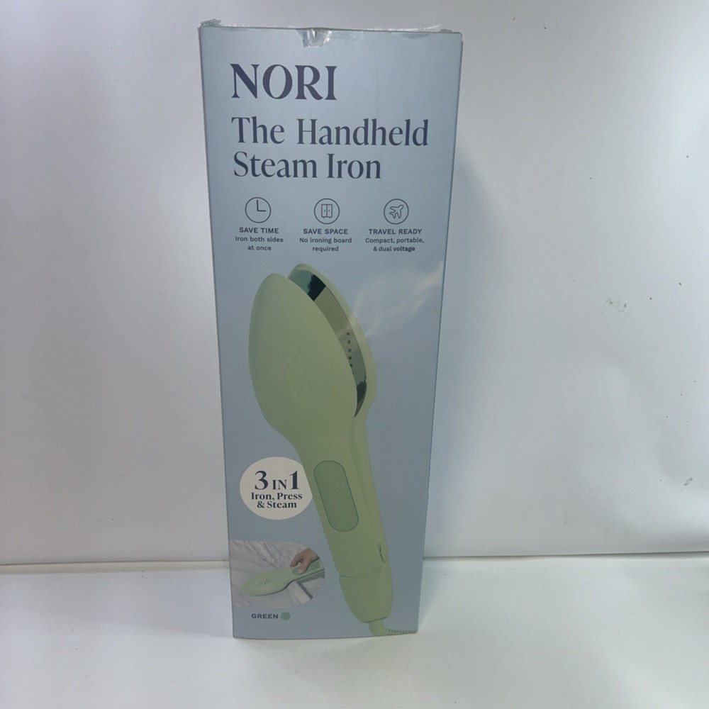 - Handheld iron with optional steam function - No ironing board required - Green