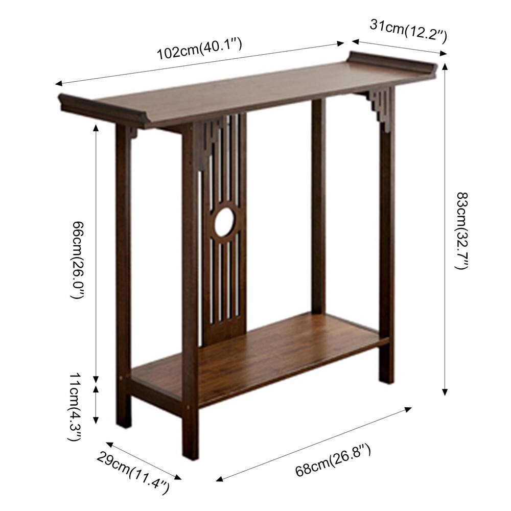 2-Layer Vintage Console Table Sofa Side Table Entryway Table Bamboo Shelf New