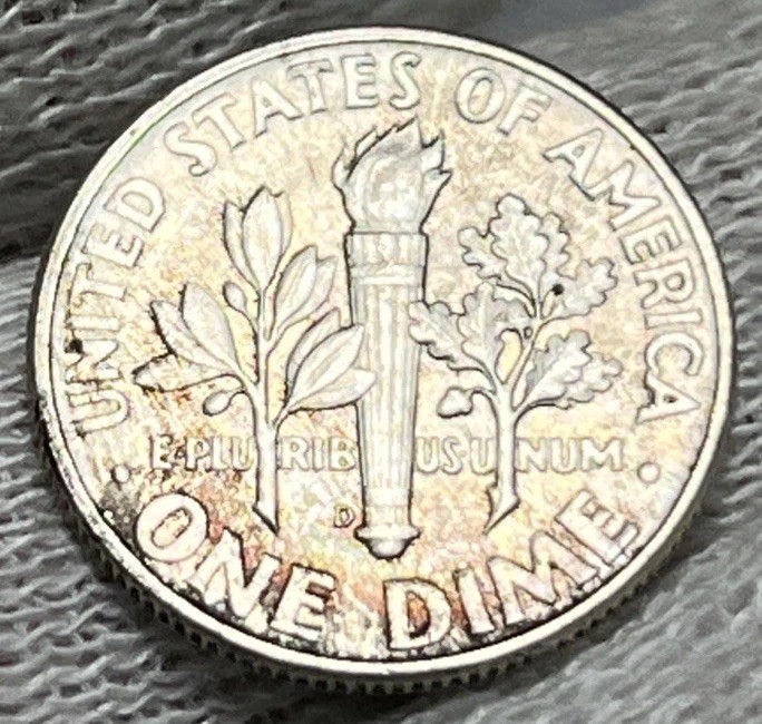 1946 D Roosevelt Silver Dime Rainbow Toning Uncirculated #3