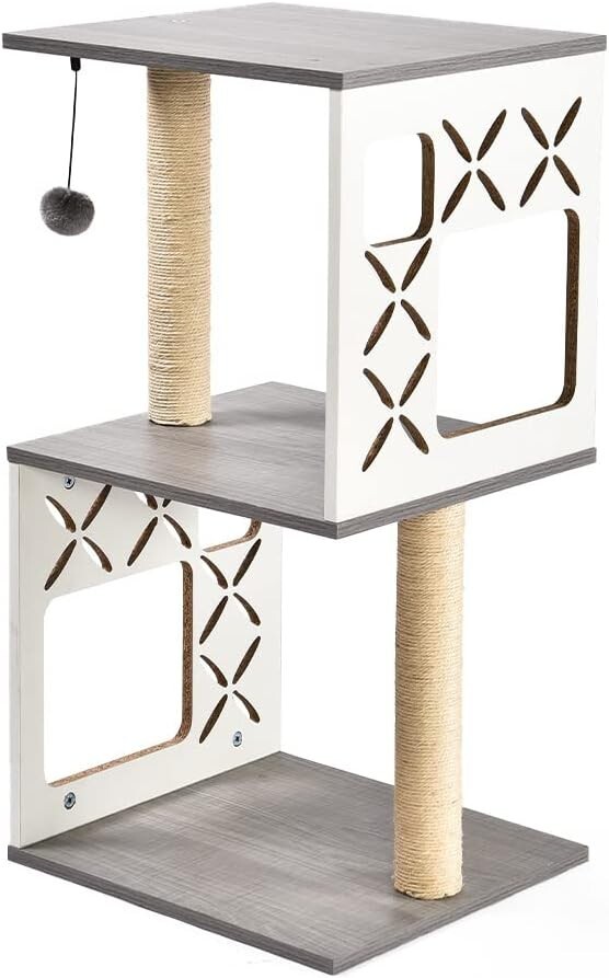 Multi-Level Contemporary Cat Tree 31"  Features 2 Sisal-Covered Scratching Posts