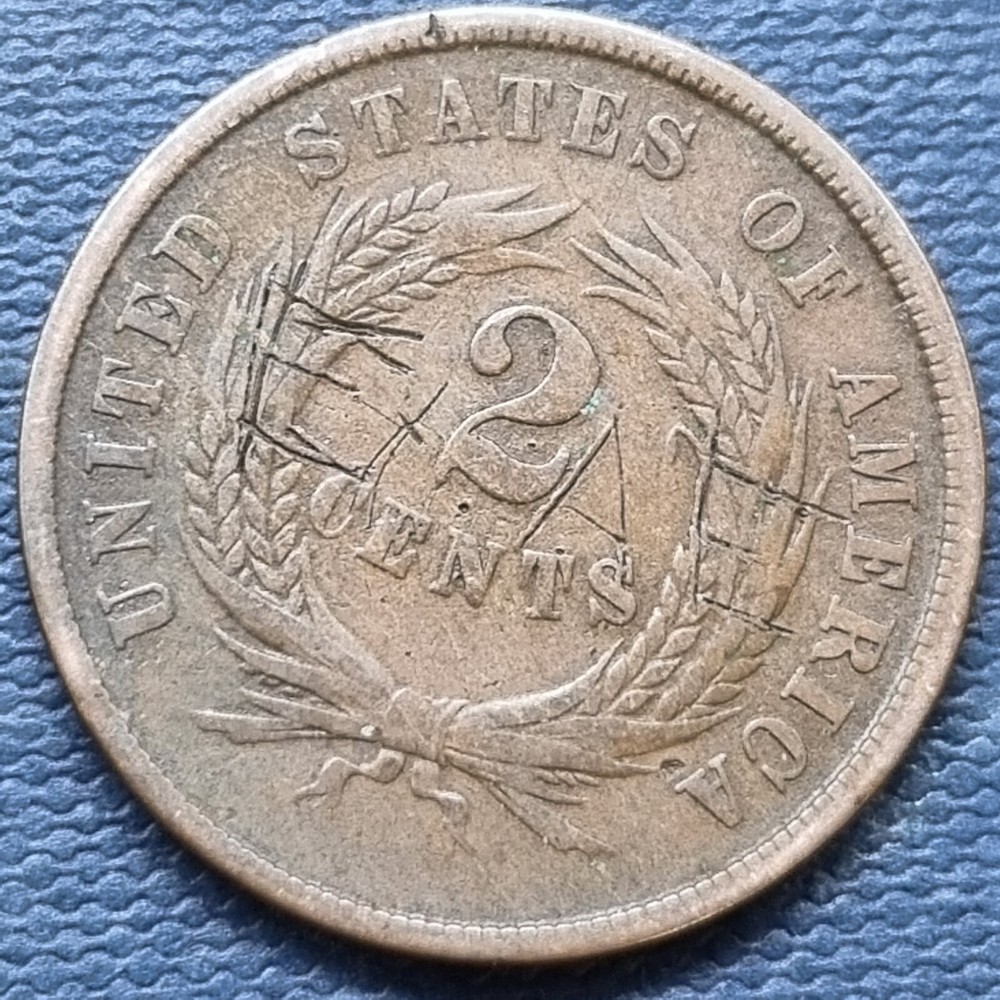 1864 Two Cent 2c Copper Type Coin Nicely Circulated Details #89704