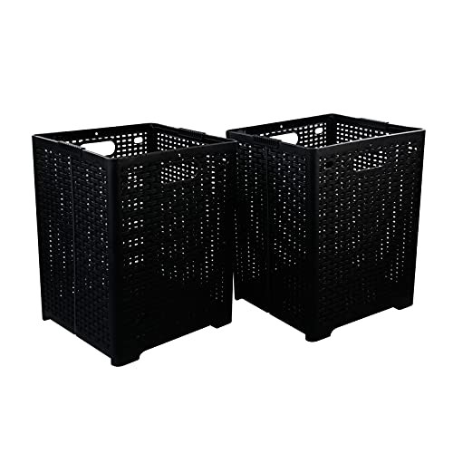 42 L Plastic Storage Basket, Folding Laundry Hamper, Black, 2 Packs