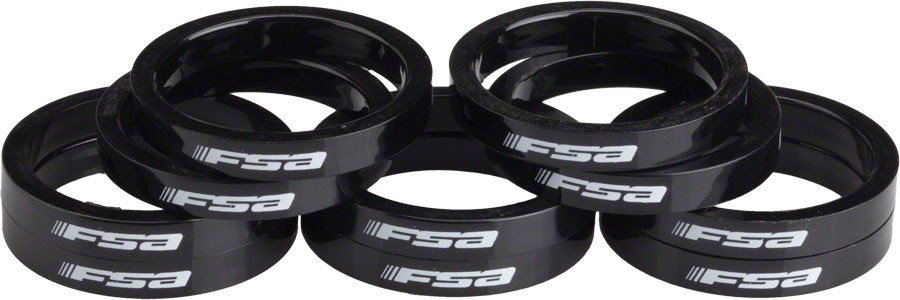 FSA Polycarbonate Headset Spacers 5mm Black, Durable, Lightweight, 10 Pack