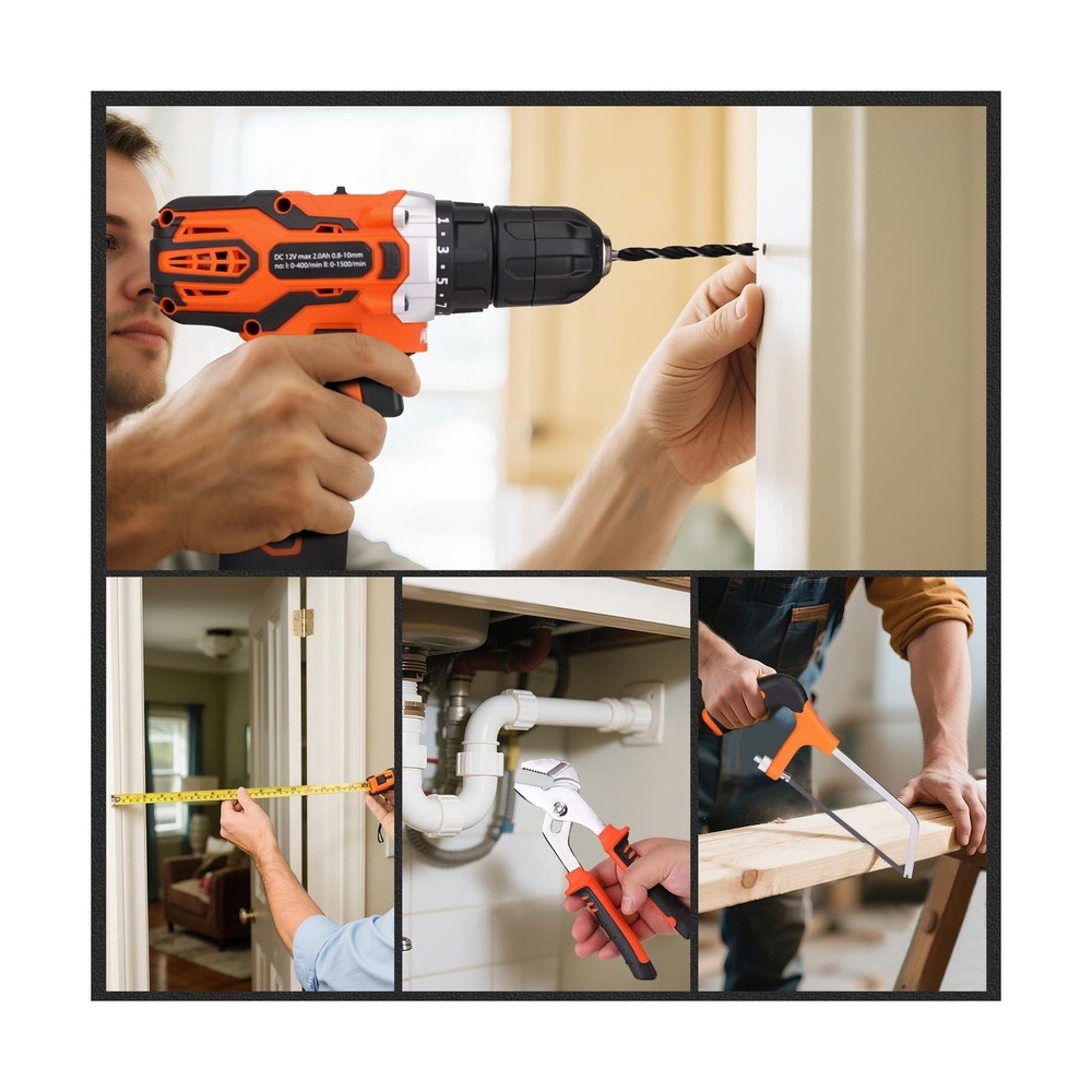255-Piece Tool Set - Tool Kit with 12V Cordless Drill Driver, Toolbox Storage...
