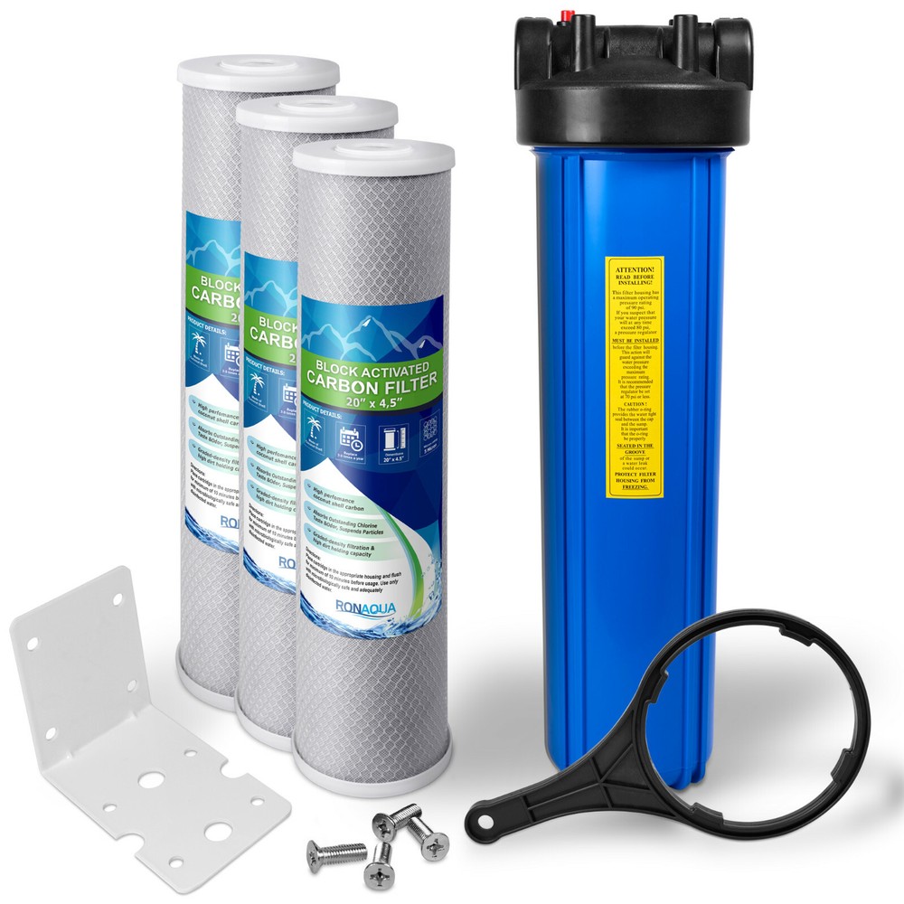 High Capacity Blue Whole House Water Filter System & Block Carbon Filter