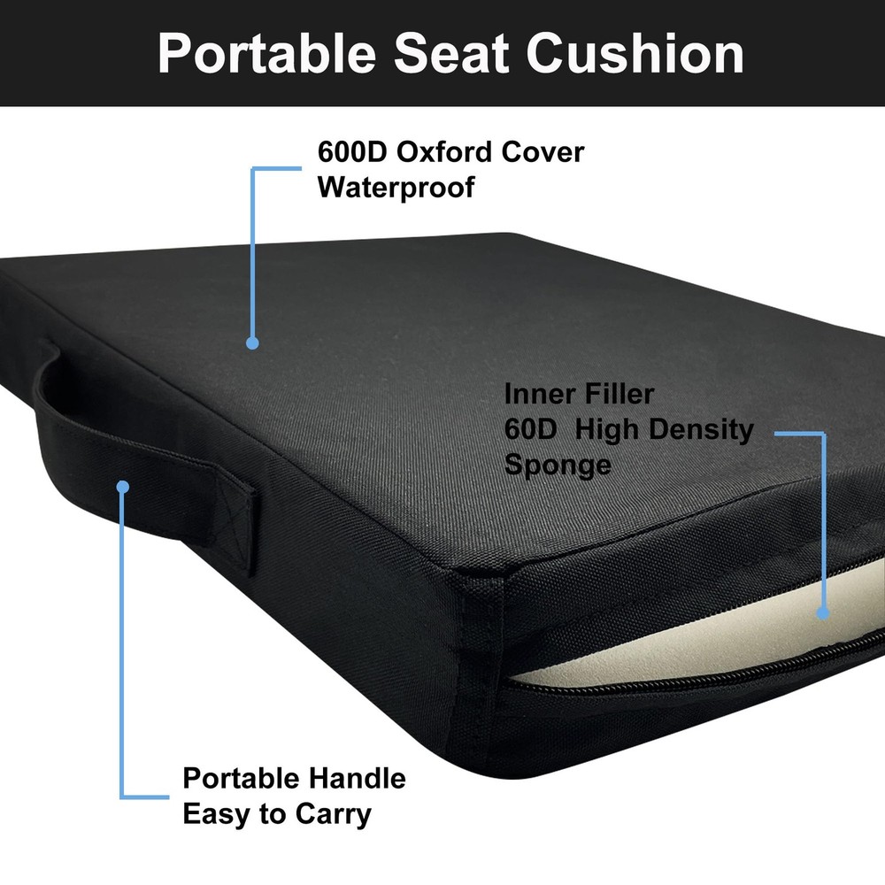 UCOMFEEL Portable Stadium Seat Cushions with Handle, 2 Medium, Black - 2 Pack