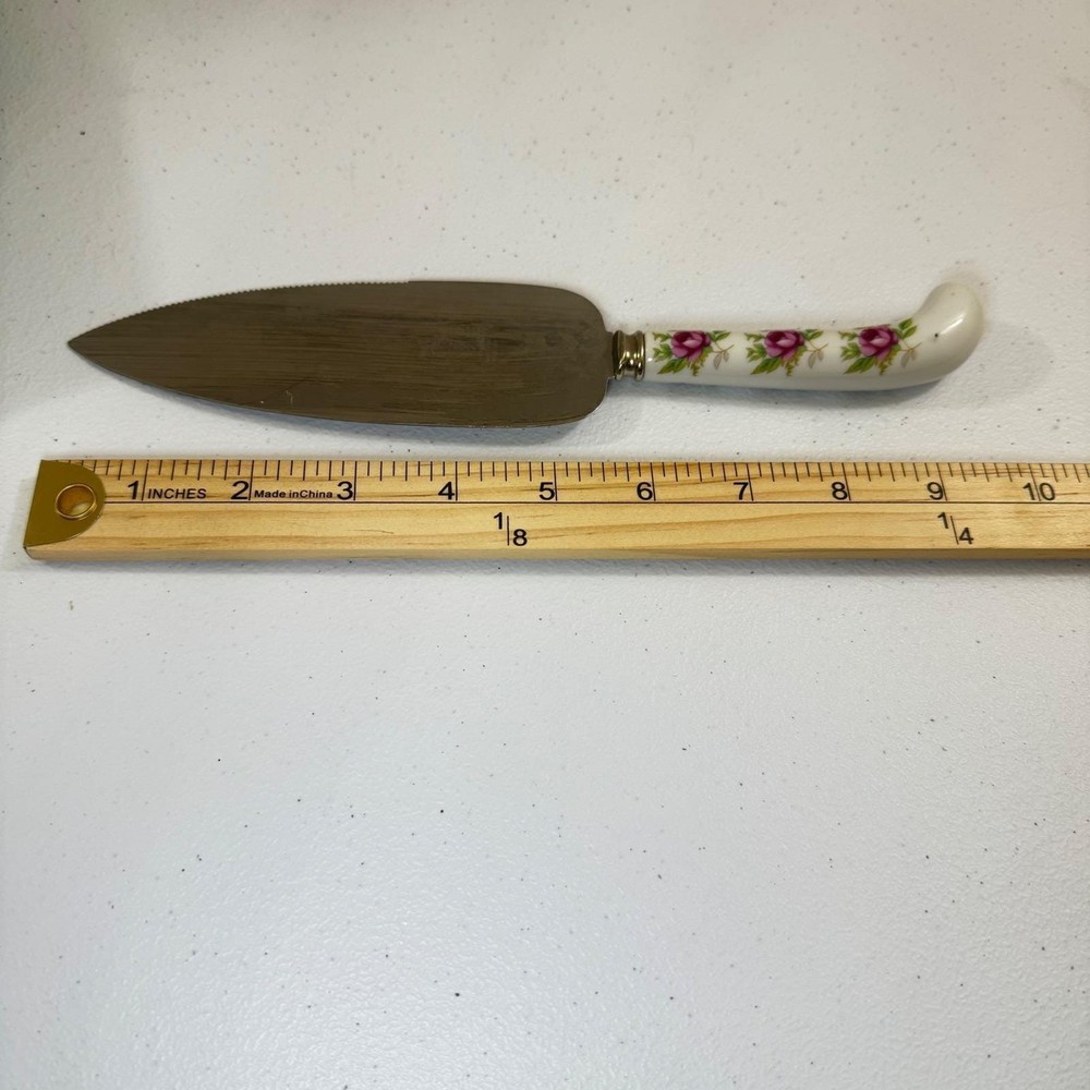 Vintage Floral Porcelain Handle Cake kinfe server Serverware Engraved BARNES