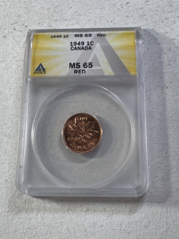 1949 Canada 1 Cent Graded MS 65 RD by ANACS