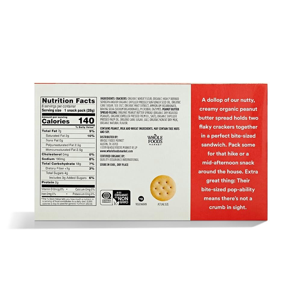 8 Count Organic Peanut Butter Crackers - Bite-Sized, Perfect for Lunchboxes