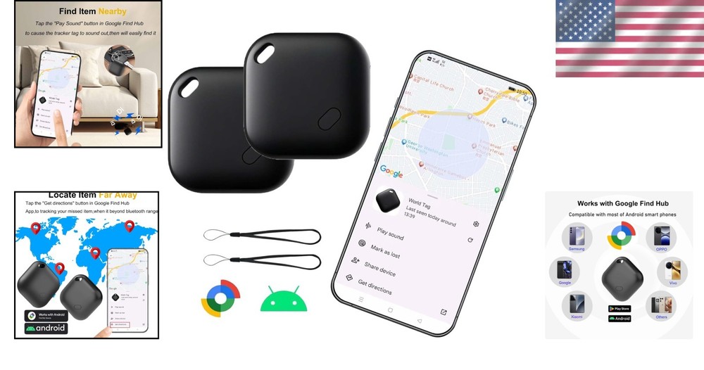 Secure 2-Pack Bluetooth Tracker for Android - Global Network & Waterproof Design