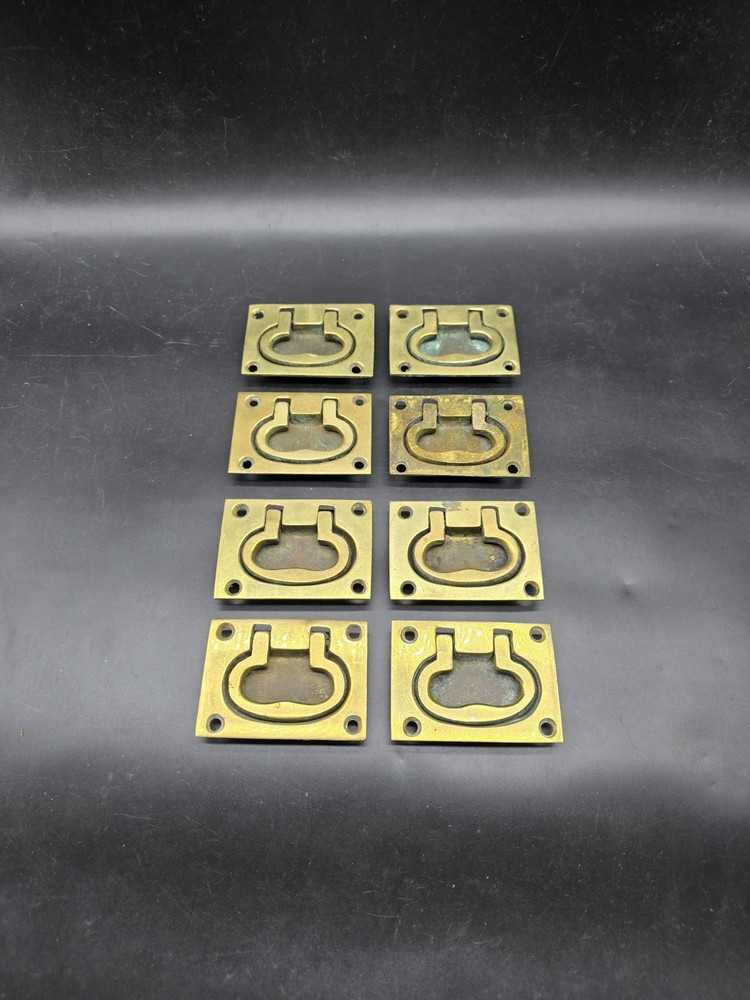 Set Of 8 Original Victorian Campaign Handles Solid Brass Rectangular 76 X 54mm