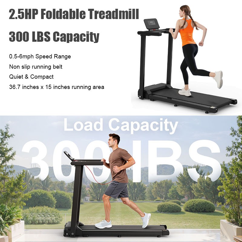 2.5HP Foldable Treadmill 300 LBS Maximum Capacity Folding Treadmill W/ Handles