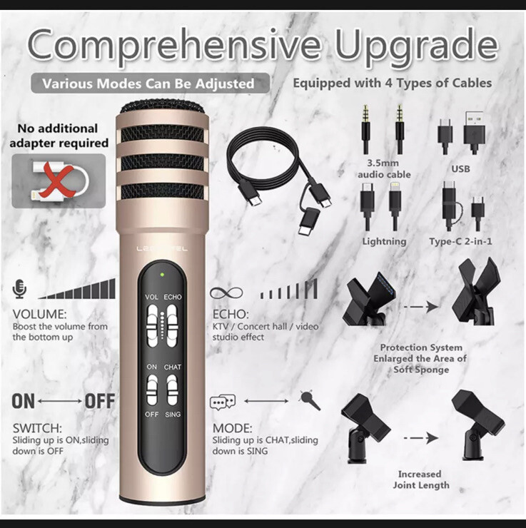 LESYAFEL Microphone for iphone with Desktop Tripod Plug&Play,Android,PS4,Mac and