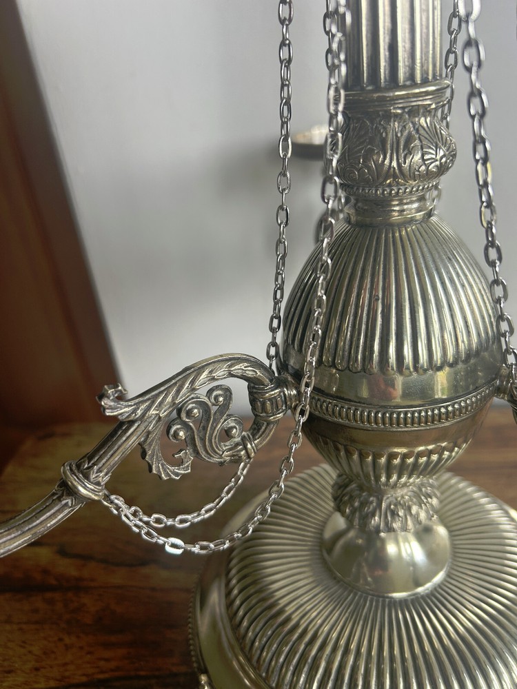 Antique Victorian Silver Plate Candelabra With Chains