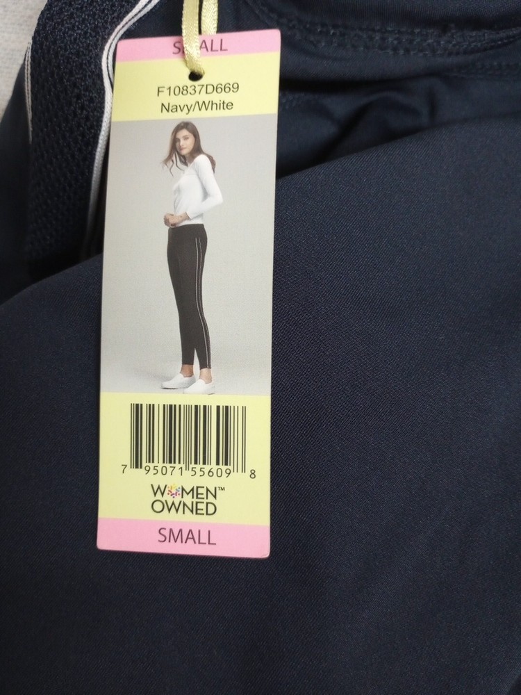 women owned tangerine Navy/ white stripe legging