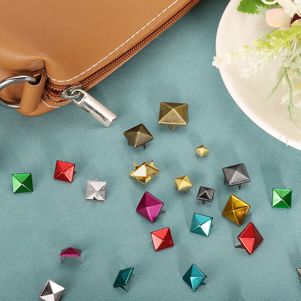 80Pcs Square Pyramid Rivets, 5mm Four-Jaw Studs Spikes (Bronze)