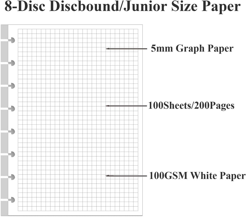 A5 TUL Discbound Grid Refill Paper, 8-Disc Graph Blue,Clear,White