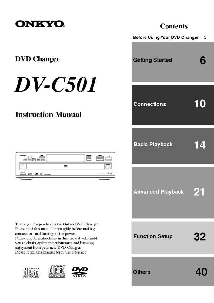 Onkyo DV-C501 DVD Player Owners Manual