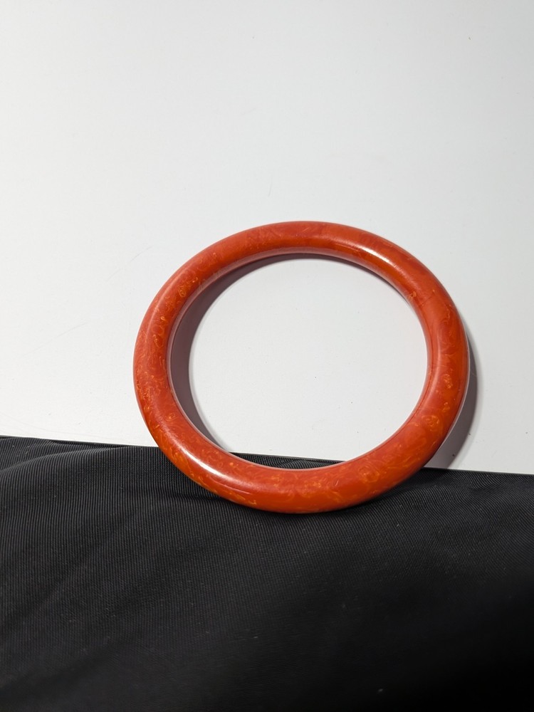 Vintage Marbled Cherry Red & Marmalade Bakelite Bangle