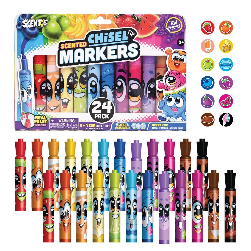 Scentos Fruit Scented Chisel Tip Markers, 24 1 Count (Pack of 24), Multicolor