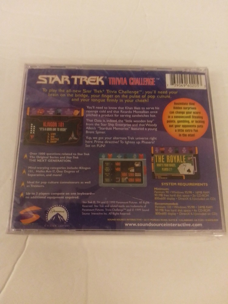 Star Trek Trivia Challenge CD-ROM 1999 Sound Source Interactive Brand New